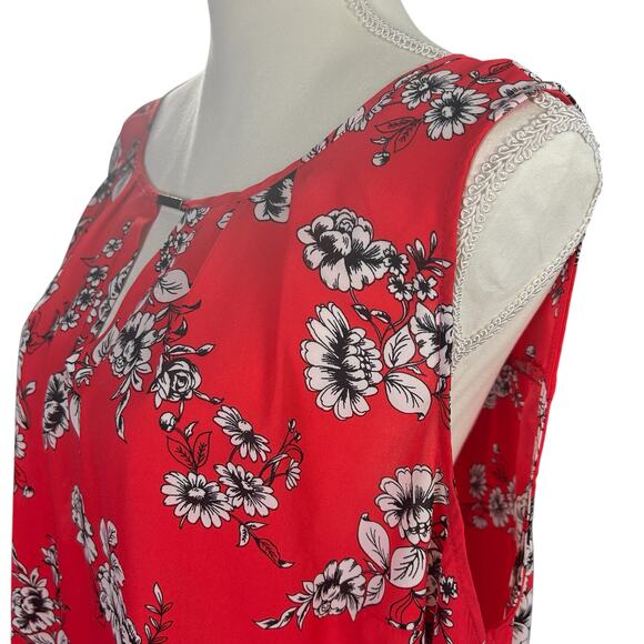 Torrid Georgette Keyhole Tank Size 2X (2) Reddish Orange Floral Keyhole High Low - Picture 2 of 11